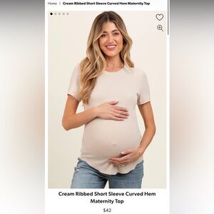 Cream Ribbed Short Sleeve Curved Hem Maternity Top